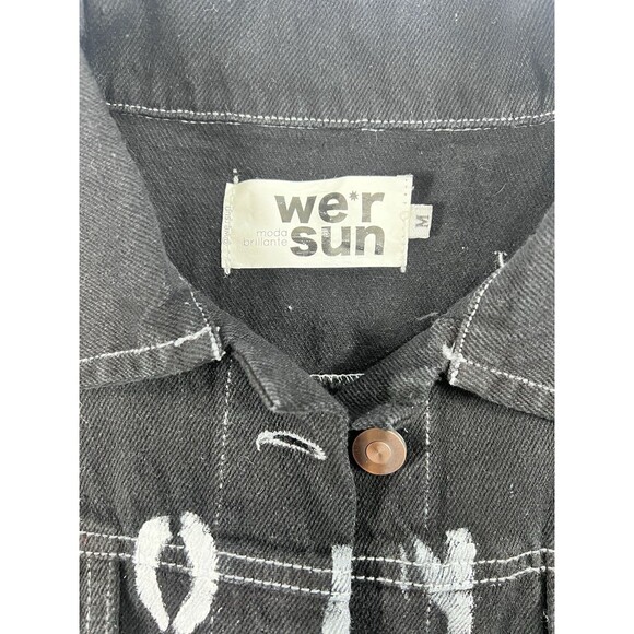 Black Jean Jacket Distressed With Graffiti Letters All Over Thrashed We’r Sun M - Picture 5 of 11